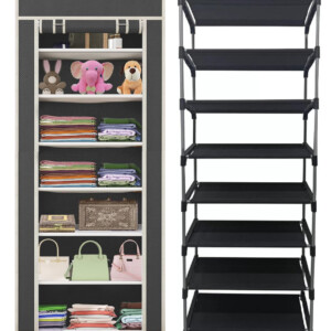 Shelf - 7 Layer Multipurpose Black Wardrobe Metal Pipes