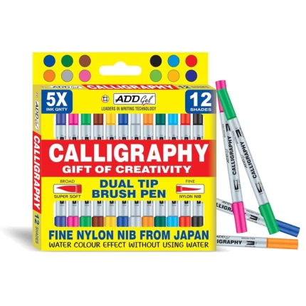 Add Gel Calligraphy Colouring Pen – Twin Tip Brush 12 Pen Set