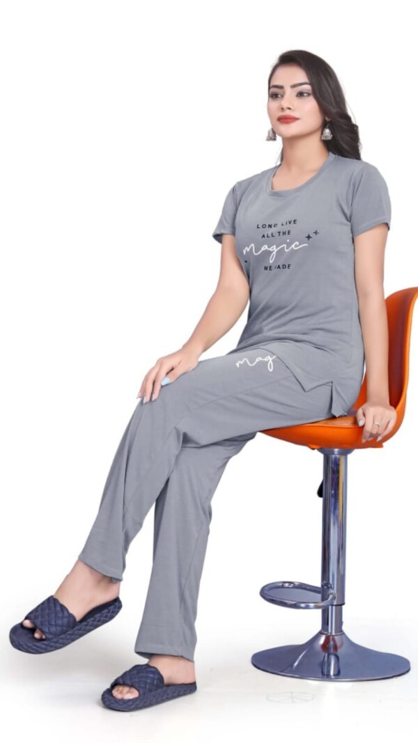 Self-Design Polyester T-Shirt & Track Pants with Round Neck and Three-Quarter Sleeves