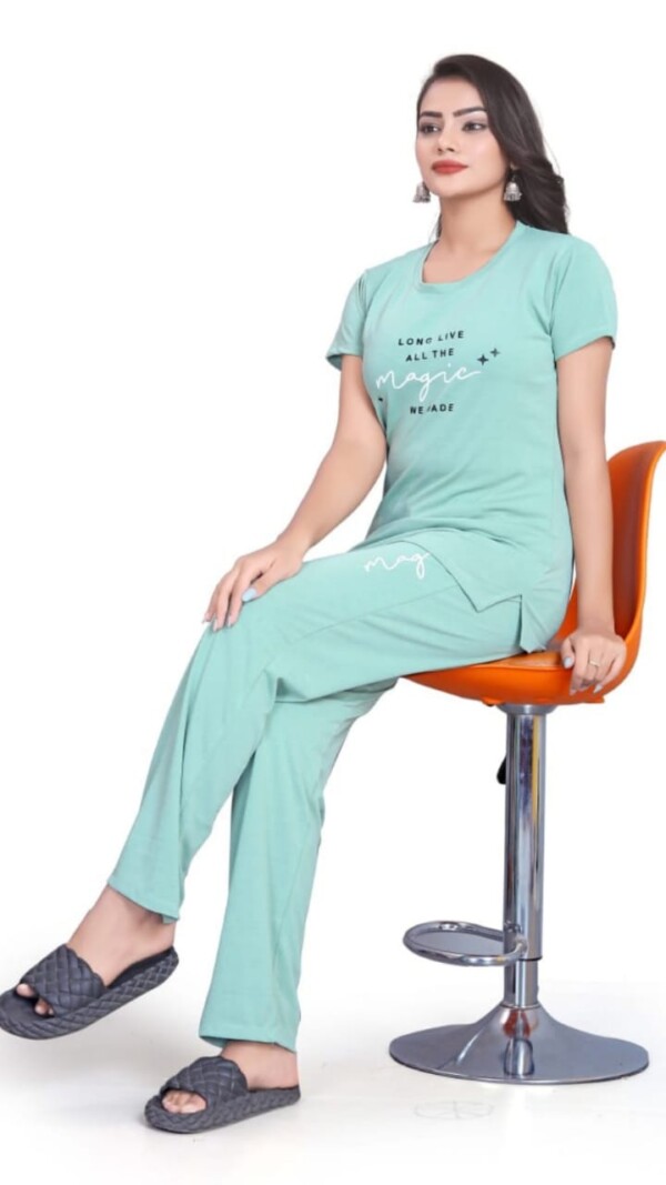 Self-Design Polyester T-Shirt & Track Pants with Round Neck and Three-Quarter Sleeves