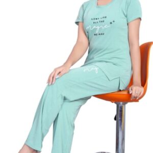 Self-Design Polyester T-Shirt & Track Pants with Round Neck and Three-Quarter Sleeves