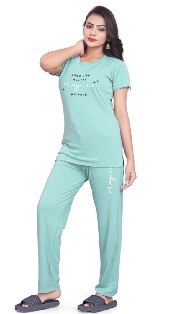 Self-Design Polyester T-Shirt & Track Pants with Round Neck and Three-Quarter Sleeves