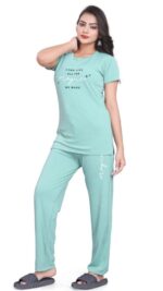 Self-Design Polyester T-Shirt & Track Pants with Round Neck and Three-Quarter Sleeves