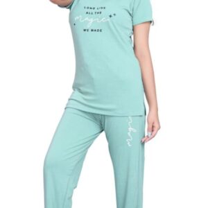 Self-Design Polyester T-Shirt & Track Pants with Round Neck and Three-Quarter Sleeves