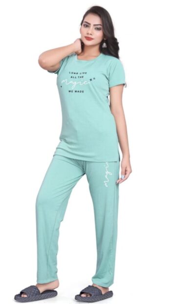 Self-Design Polyester T-Shirt & Track Pants with Round Neck and Three-Quarter Sleeves