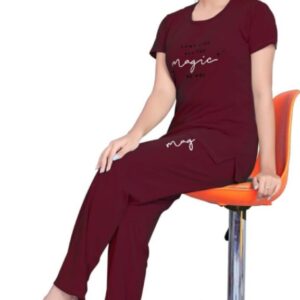 Self-Design Polyester T-Shirt & Track Pants with Round Neck and Three-Quarter Sleeves