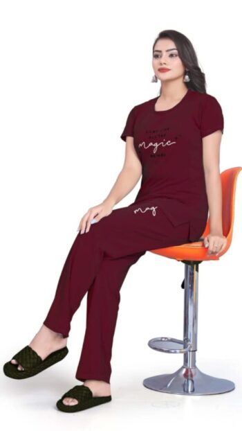 Self-Design Polyester T-Shirt & Track Pants with Round Neck and Three-Quarter Sleeves