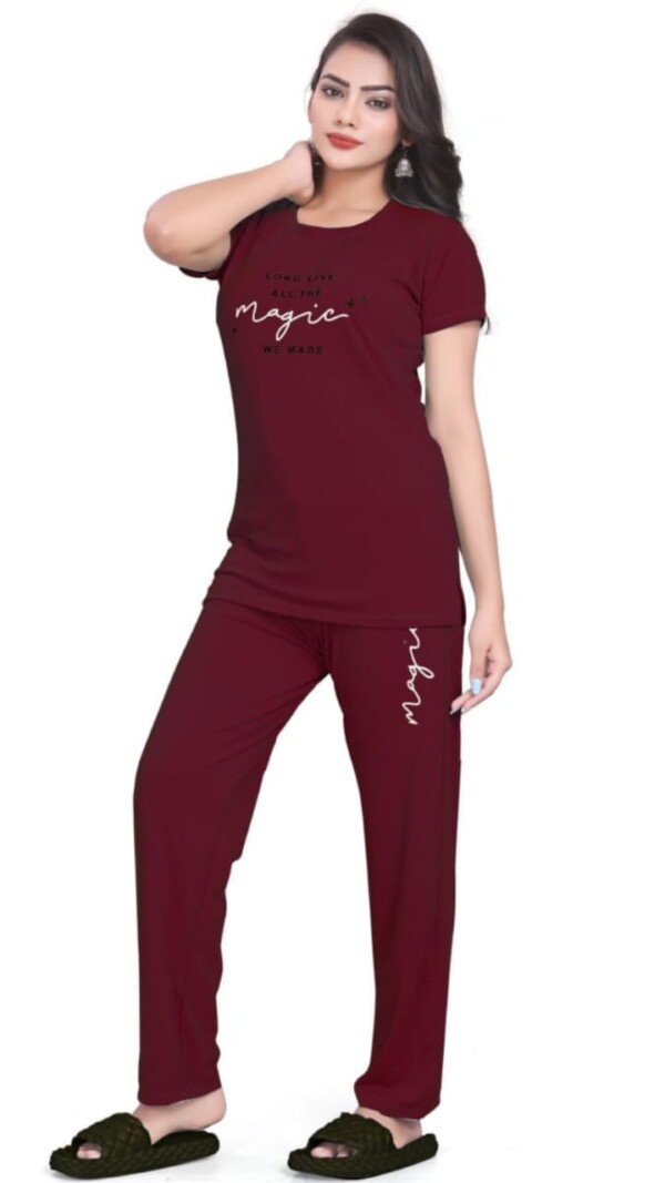 Self-Design Polyester T-Shirt & Track Pants with Round Neck and Three-Quarter Sleeves