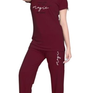 Self-Design Polyester T-Shirt & Track Pants with Round Neck and Three-Quarter Sleeves