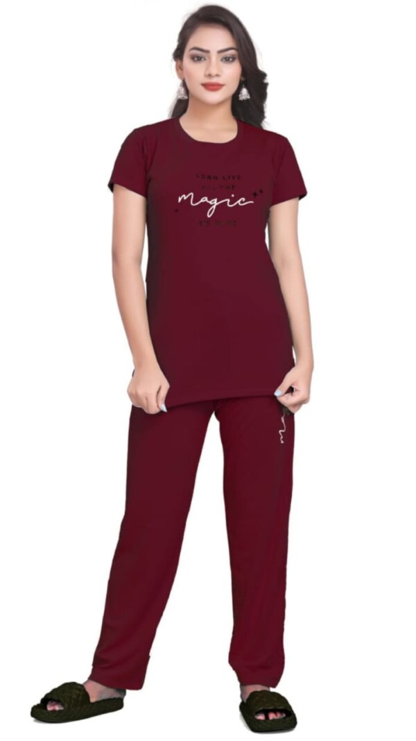 Self-Design Polyester T-Shirt & Track Pants with Round Neck and Three-Quarter Sleeves