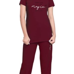 Self-Design Polyester T-Shirt & Track Pants with Round Neck and Three-Quarter Sleeves