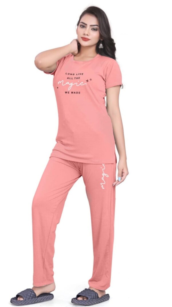 Self-Design Polyester T-Shirt & Track Pants with Round Neck and Three-Quarter Sleeves