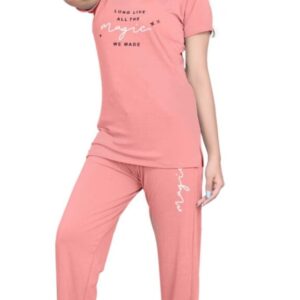 Self-Design Polyester T-Shirt & Track Pants with Round Neck and Three-Quarter Sleeves