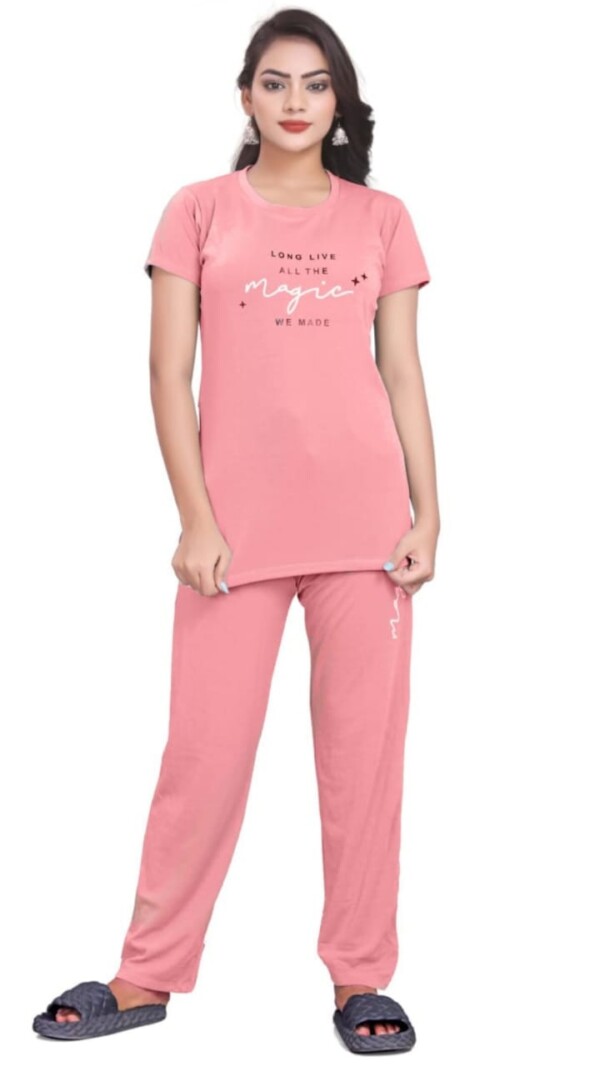 Self-Design Polyester T-Shirt & Track Pants with Round Neck and Three-Quarter Sleeves