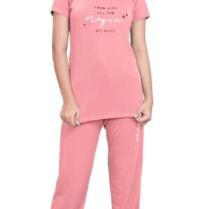 Self-Design Polyester T-Shirt & Track Pants with Round Neck and Three-Quarter Sleeves