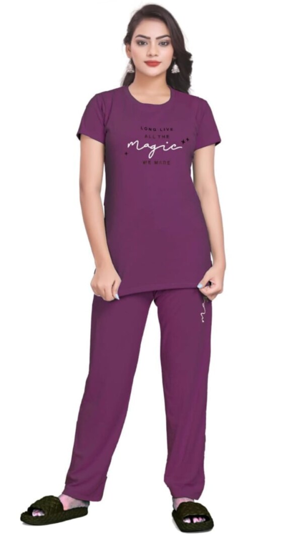 Self-Design Polyester T-Shirt & Track Pants with Round Neck and Three-Quarter Sleeves
