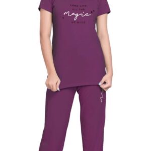 Self-Design Polyester T-Shirt & Track Pants with Round Neck and Three-Quarter Sleeves