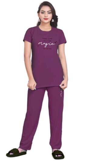 Self-Design Polyester T-Shirt & Track Pants with Round Neck and Three-Quarter Sleeves