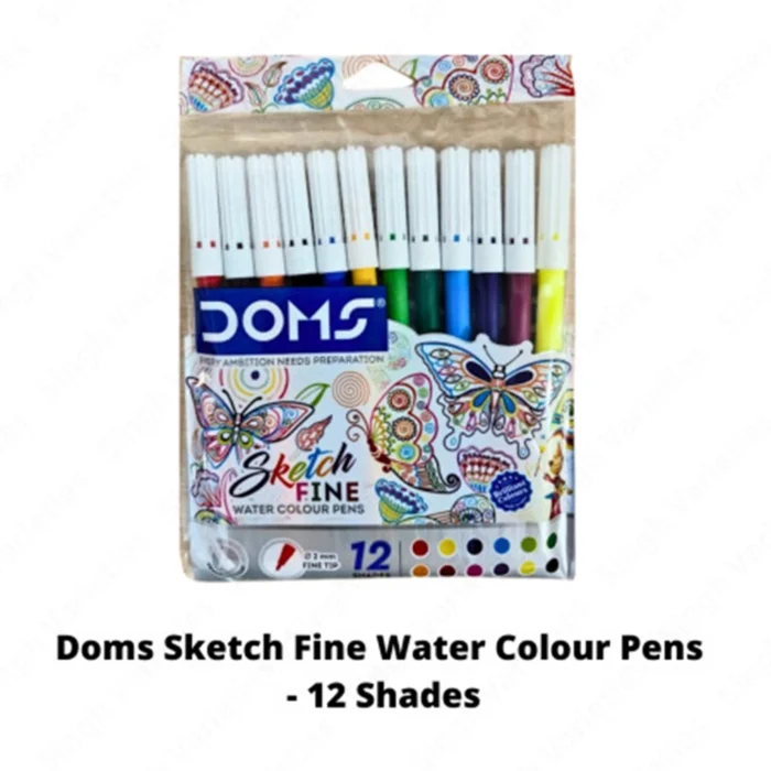 Doms Water Colour Sketch Pens – Fine 12 Shades, Vibrant Creativity for Artists and Kids