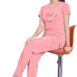 Self-Design Polyester T-Shirt & Track Pants with Round Neck and Three-Quarter Sleeves