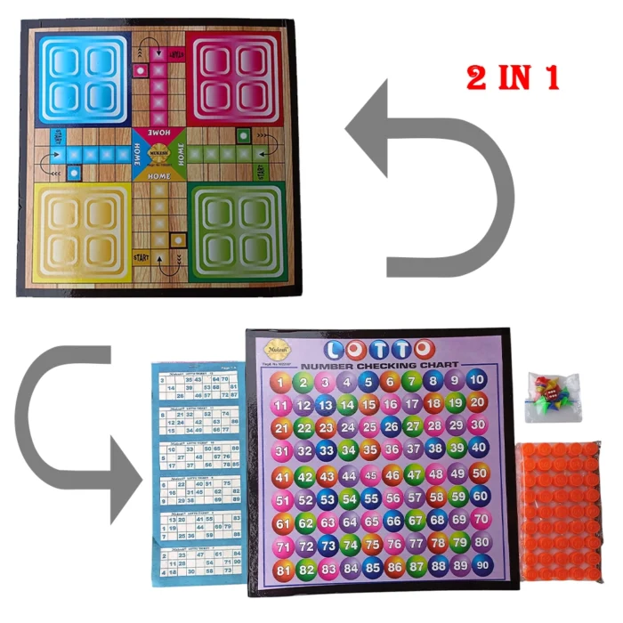 2 in 1 Wooden Ludo and Lotto Double Side Playing Board