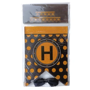 Party Decoration – Happy Birthday Banner Black Paper Flages with Sparkal Dot