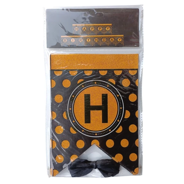Party Decoration – Happy Birthday Banner Black Paper Flages with Sparkal Dot