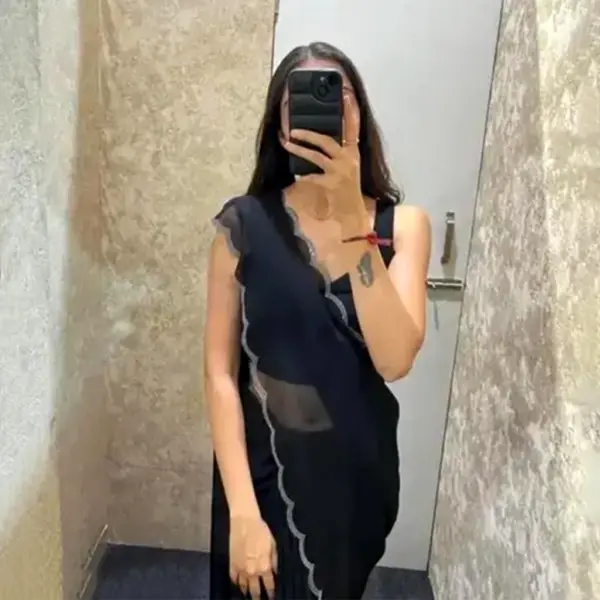 Dimond Stone Work Hot Fixing Georgette Saree Black