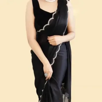 Dimond Stone Work Hot Fixing Georgette Saree Black