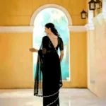 Dimond Stone Work Hot Fixing Georgette Saree Black