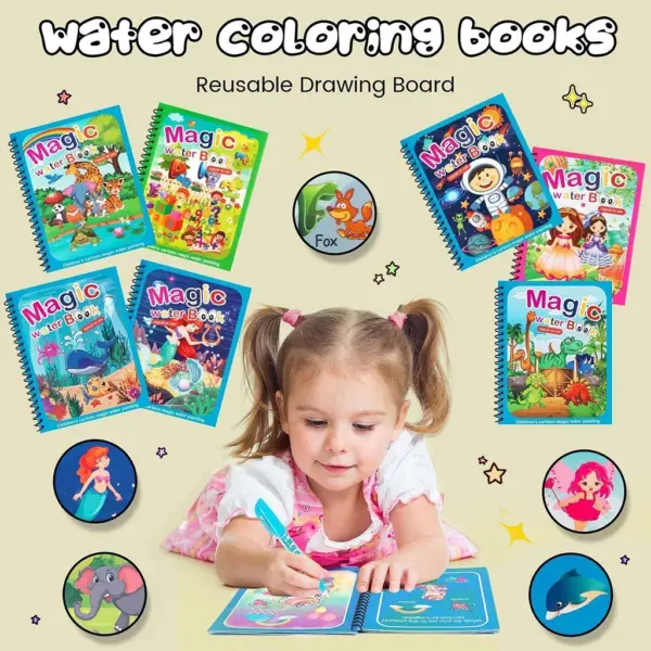 Magic Water Coloring Reusable Doodle Book & Magic Pen