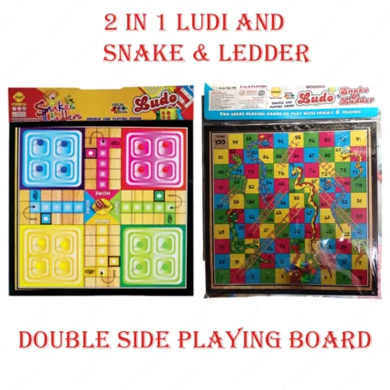 2 in 1 Wooden Ludo and Snakes & Ledders Double Side Playing Board, 30 x 30 cm (Pack of 1) Toys & Games