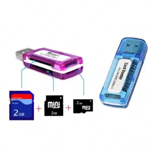 4 in 1 USB 2.0 Card Reader – Multi-Format Memory Card Reader for Micro SD, Mini SD, SD, SDXC, Micro M2, Memory Stick, Compatible with Laptops & PCs