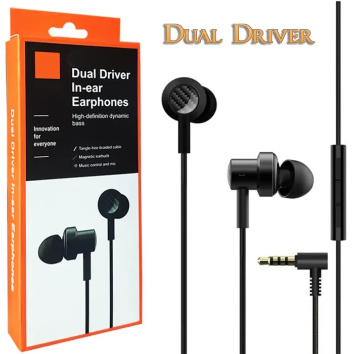 Dual Driver Earphones with Mic – High Bass Sound, Noise Isolation, Compatible with Xiaomi, Redmi, Mi & All Android Smartphones - Image 1