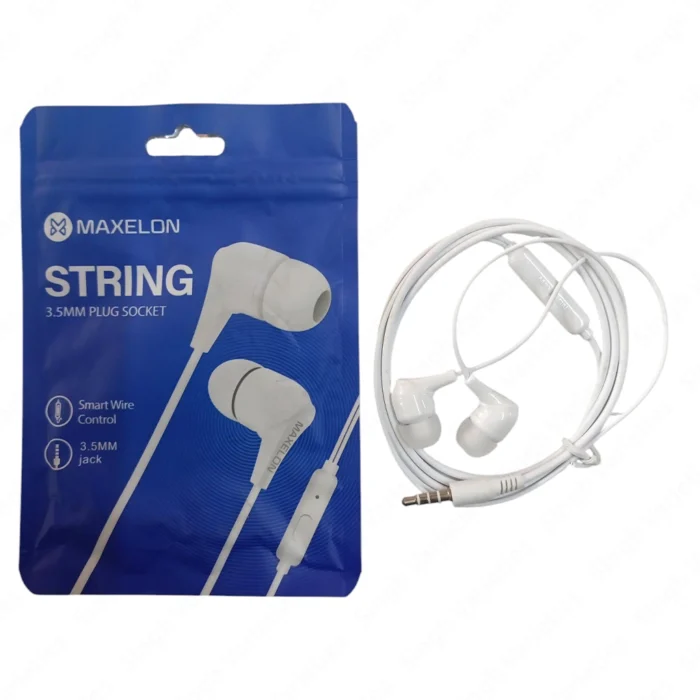 Maxelon String Wired Earphones – 3.5mm Jack Handsfree Earphones with Mic, High Bass Sound, Noise Isolation, Compatible with Android & Other Devices - Image 1