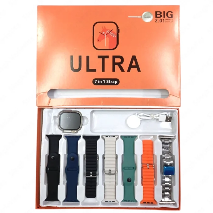 Ultra 7-in-1 Strap Smartwatch – Stainless Steel Case, Heart Rate Monitor, Weather, Games, Remote Camera & Multiple Interchangeable Straps – Stylish Fitness Smart Watch - Image 1