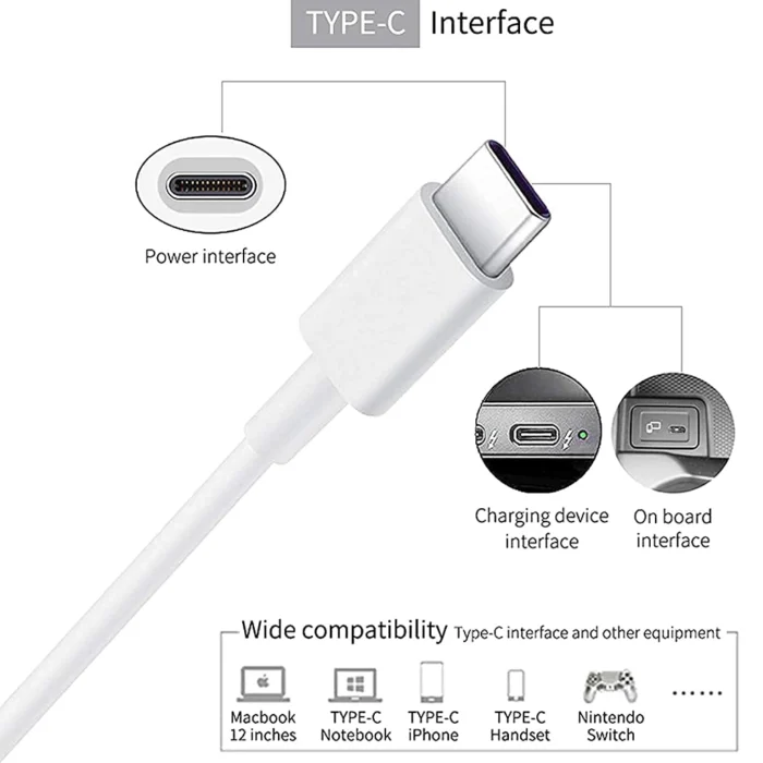 USB Type-C to Type-C Fast Charging Cable – 65W/3.26A Power Delivery, 1 Meter, Compatible with Honor 60, Samsung Galaxy M33/M53/M51/S20 Ultra/A71/A53/A51, Laptops & PCs - Image 2