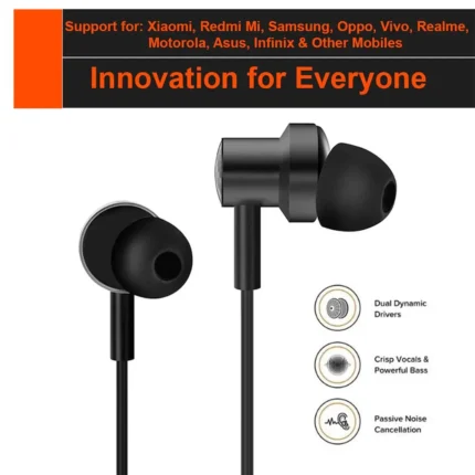 Dual Driver Earphones with Mic – High Bass Sound, Noise Isolation, Compatible with Xiaomi, Redmi, Mi & All Android Smartphones Earphone