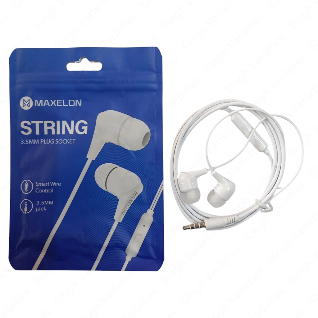 Maxelon String Wired Earphones – 3.5mm Jack Handsfree Earphones with Mic, High Bass Sound, Noise Isolation, Compatible with Android & Other Devices Earphone
