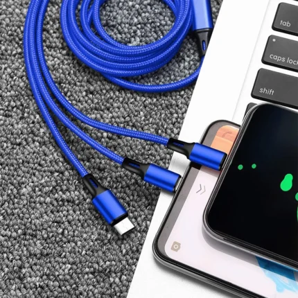 Multi Charging Cable 4ft – 3 in 1 Nylon Braided USB Charger Cord with Type-C, Micro USB Connectors, Universal Fast Charging Cable for Smartphones, Tablets & More All Accessories