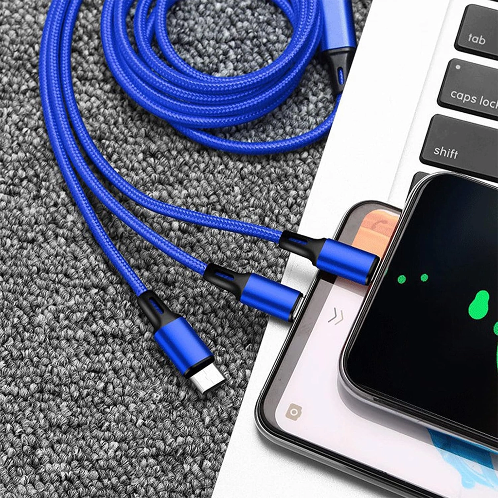 Multi Charging Cable 4ft – 3 in 1 Nylon Braided USB Charger Cord with Type-C, Micro USB Connectors, Universal Fast Charging Cable for Smartphones, Tablets & More All Accessories
