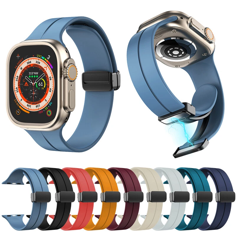 Apple Silicone Watch Strap with Magnetic Folding Clasp 42mm–49mm – Soft, Adjustable Band for Apple Watch Series 1–9, SE, Ultra 1 & 2 Novelty