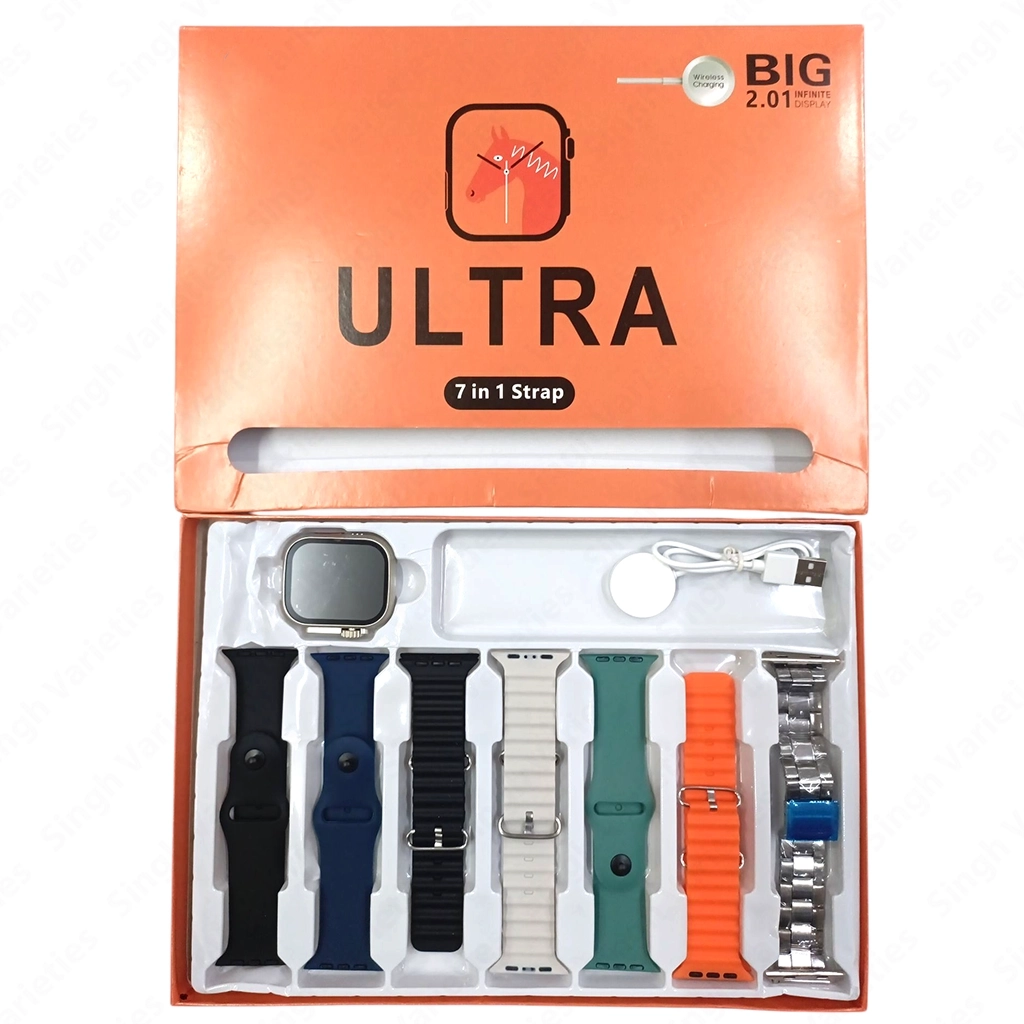 Ultra 7-in-1 Strap Smartwatch – Stainless Steel Case, Heart Rate Monitor, Weather, Games, Remote Camera & Multiple Interchangeable Straps – Stylish Fitness Smart Watch All Accessories