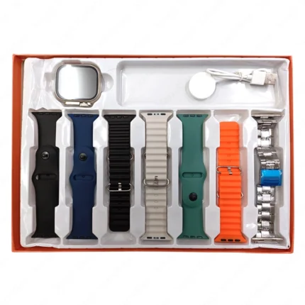 Ultra 7-in-1 Strap Smartwatch – Stainless Steel Case, Heart Rate Monitor, Weather, Games, Remote Camera & Multiple Interchangeable Straps – Stylish Fitness Smart Watch All Accessories
