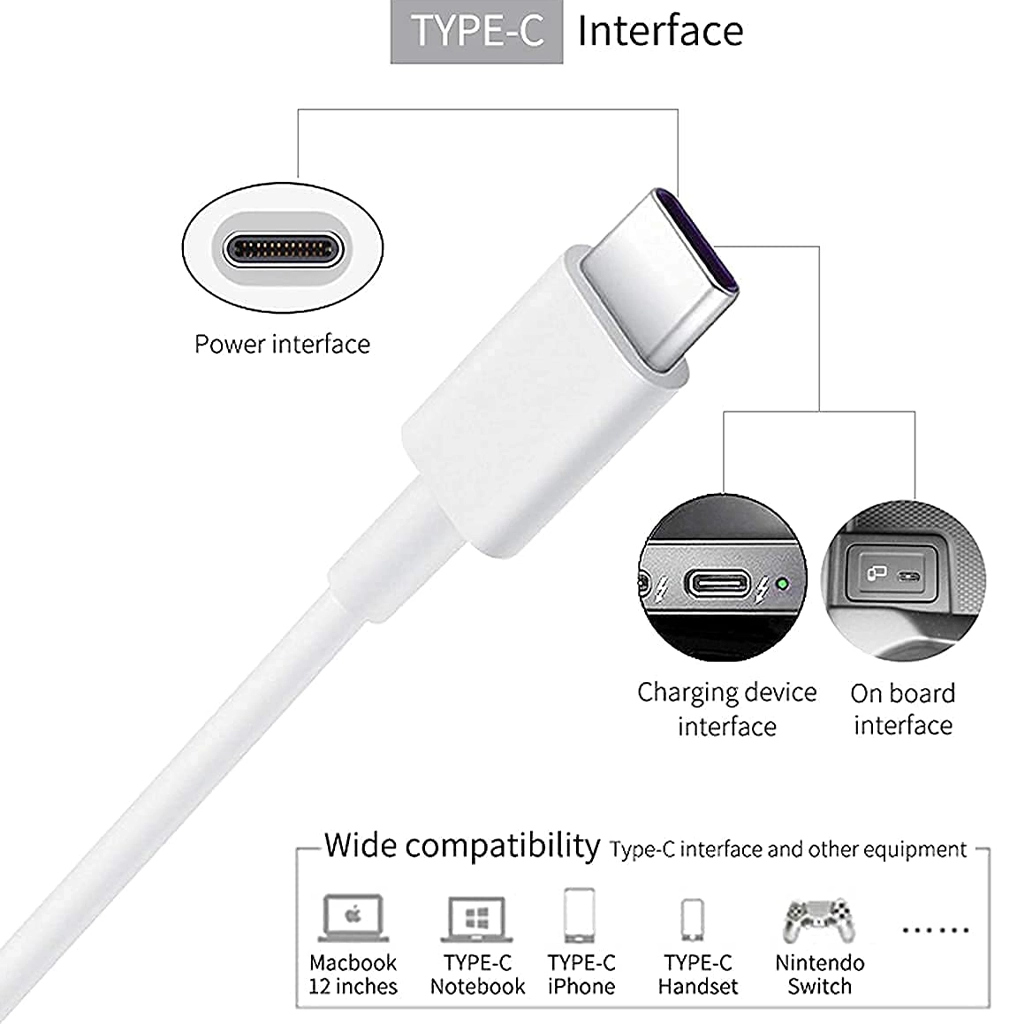 USB Type-C to Type-C Fast Charging Cable – 65W/3.26A Power Delivery, 1 Meter, Compatible with Honor 60, Samsung Galaxy M33/M53/M51/S20 Ultra/A71/A53/A51, Laptops & PCs All Accessories