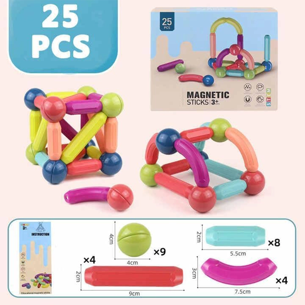 25 Pcs Magnetic Sticks & Balls Building Blocks_1 25 Pcs Magnetic Sticks & Balls Building Blocks Set for Kids – Educational STEM Magnet Construction Toy for Boys & Girls Age 3+ | Creative Learning Game Baby & Toddler (0-3 Years)