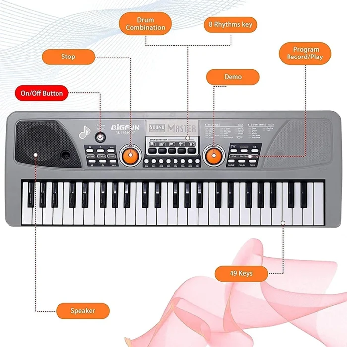 Bigfun 530A1 49 Keys Electronic Keyboard Piano with Microphone – Kids Musical Toy Organ with Learning Features - Image 2