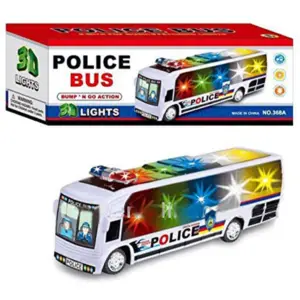 Bump and Go Action Police Bus Toy with 3D Flashing Lights & Musical Sound | Battery Operated Kids Toy Vehicle