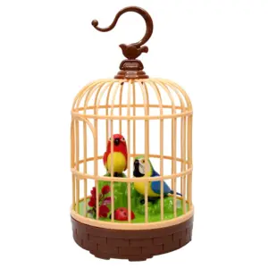 Confidence Beautiful Chirping Bird Pet Toy with Light & Sound in Decorative Cage – Home & Office Showpiece – Random Color