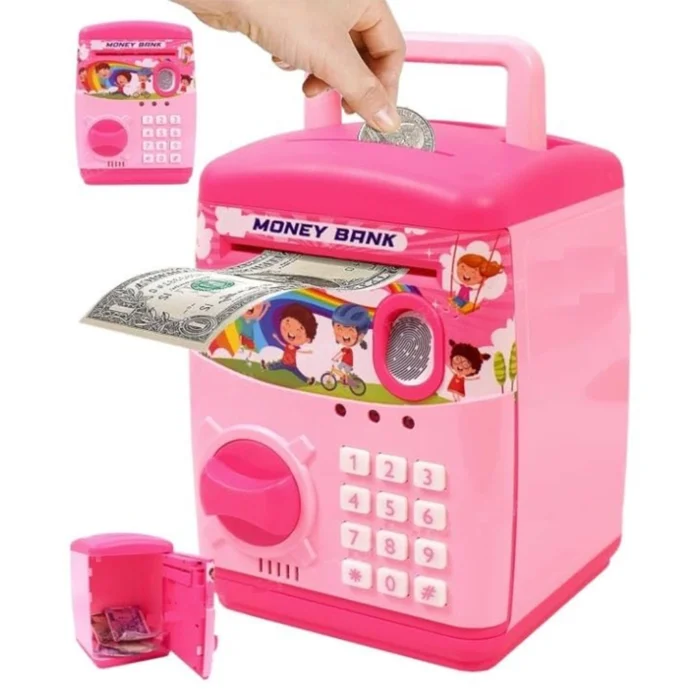 Electronic Piggy Bank ATM for Kids – Password Protected Mini Money Safe Box with Coin Slot, Note Insertion and Secret Lock Toy - Image 1
